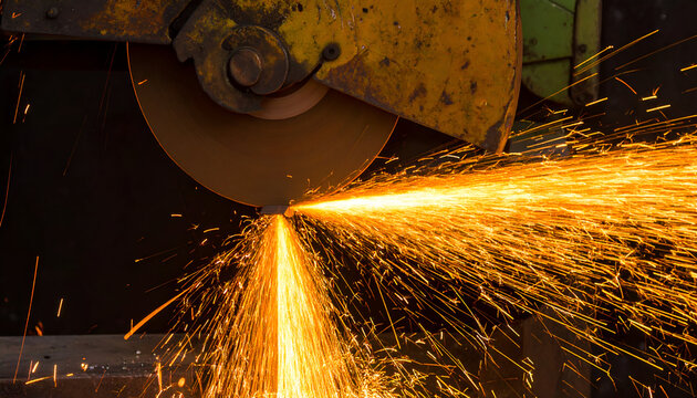 Industrial Power: Abrasive Chop Saw Unleashes a Torrent of Fiery Sparks
