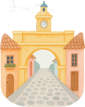 Antigua guatemala arco santa catalina estilo acuarela watercolor