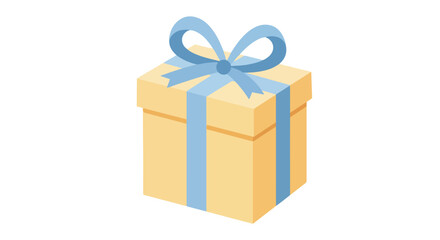 Obraz premium Yellow gift box with light blue ribbon. Isolated, plain background, use in marketing