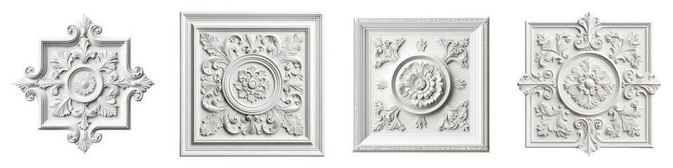 Fototapeta premium White Plaster Ceiling Roses: Elegant Architectural Ornamentation Details