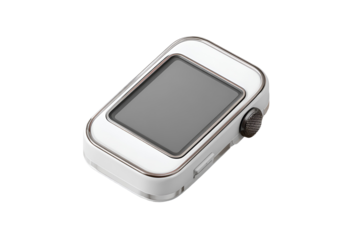 White digital device with screen and button