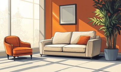 Interior design of a modern Scandinavian apartment living room, offering a cozy and functional design, Generative AI