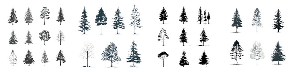 Assorted Hand-Drawn Trees: Silhouette Vector Illustration