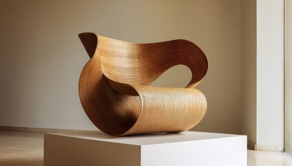 Abstract wooden chair, flowing design
