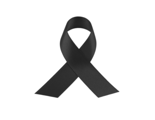 Black awareness ribbon symbol of mourning and remembrance isolated on transparent background