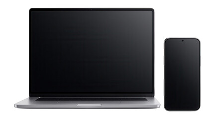Modern laptop and smartphone with blank screens, showcasing sleek design and technology for themes of connectivity and digital communication.