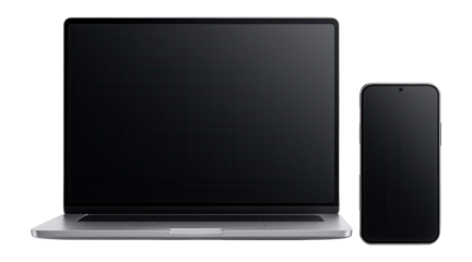 Modern laptop and smartphone with blank screens, showcasing sleek design and technology for themes of connectivity and digital communication.