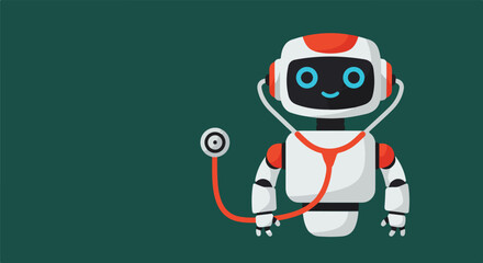 Medical robot with a stethoscope against a dark background, isolated, healthcare use