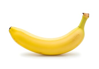 Single ripe banana on a white background.