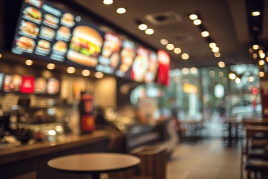 Blurred fast food restaurant interior