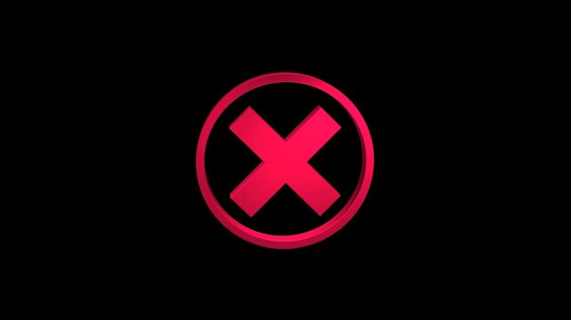 Rotating Red 3D Crossmark Loop Animation with Alpha Channel