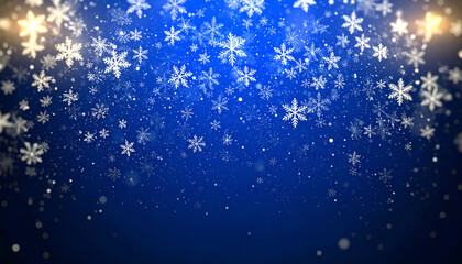 Magical Cascade of Glowing Snowflakes on a Deep Blue Night Sky