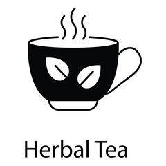 Tea Cup with Herbal Leaves Vector Icon