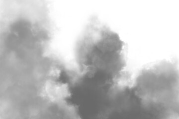 Photo of abstract depiction of swirling dark gray smoke or clouds against a clean transparent background, emphasizing texture and depth