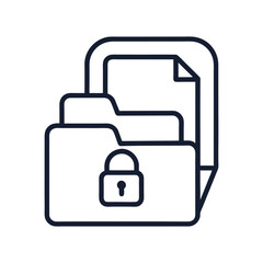 Secure File Storage Icon – Black and White Vector of Protected Document Folder Focus: Storage and protection