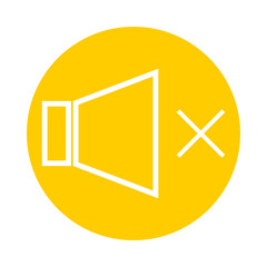 Mute icon outline in yellow circle on white background.
