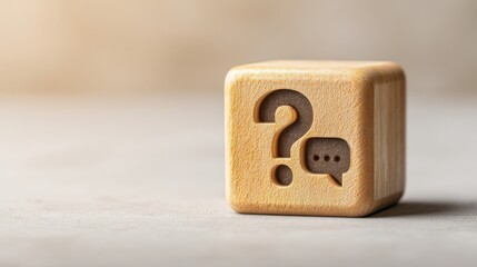 The wooden block featuring a question mark and speech bubble icon.