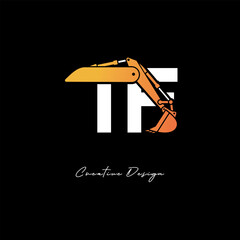TF Excavator Arm Construction Logo - Bold Industrial Letter mark Design for Heavy Equipment, Contractor Branding & Modern Engineering Identity
