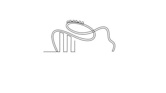 Animates self drawing of National Roller Coaster Day video design illustration. National Roller Coaster hemes design concept in simple linear continuous line. Games for your adrenalin and fun also. 