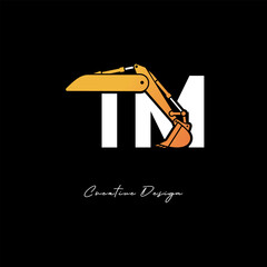 TM Excavator Arm Construction Logo - Bold Industrial Letter mark Design for Heavy Equipment, Contractor Branding & Modern Engineering Identity