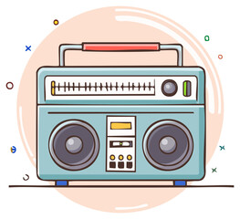 Fototapeta premium Retro boombox music player with handle and speakers, cartoon illustration