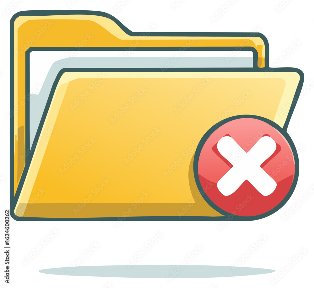 Aufkleber yellow file folder with red x symbol for deletion or error indication