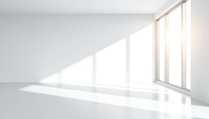 Fototapeta premium Pristine White Architectural Space with Sunlight Casting Geometric Shadows