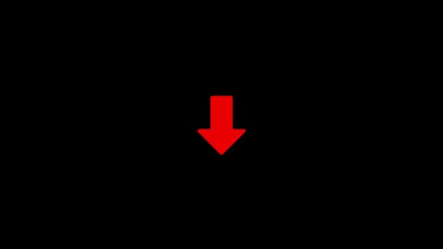Red Arrow Downward Motion Graphic Simple Icon Pointer Directional Symbol Isolated on Black