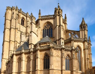 Stone cathedral facade under a bright sky