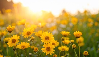 Obraz premium Golden Hour Meadow: A Symphony of Yellow Daisies
