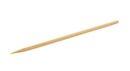 Single wooden skewer for food preparation isolated PNG with Transparent Background