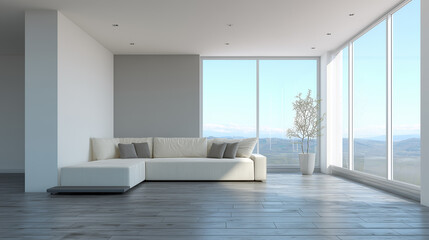 ソファのあるモダンでミニマルなインテリア、部屋