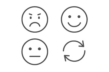 Fototapeta premium Simple emoji set: frown, smile, neutral, refresh arrows in minimalist style