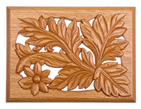 Carved Wood Panel Isolated on White Background