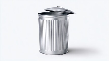 The metallic trash bin with a lid on a clean background.