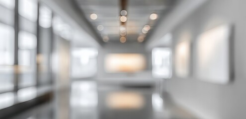 Blurry interior hallway with artwork