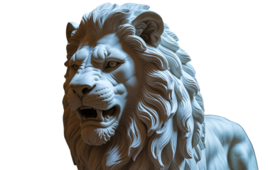 Close-Up of White Marble Lion Statue in Grand Hallway 