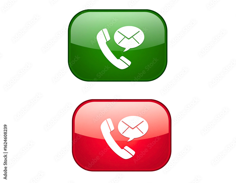 Poster two glossy phone icons with message notification isolated on transparent background