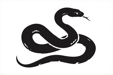 Naklejka premium Striking Black Snake Silhouette in Coiled S-Shape with Raised Head and Tongue Outlined on Clean Background for Bold Visual Impact