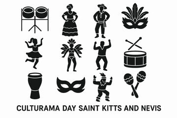 Fototapeta premium Culturama Day Saint Kitts and Nevis – 12/16 Solid Black Silhouette Vector EPS Set Collection
