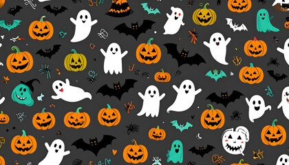 Whimsical Halloween Cutout Pattern with Friendly Ghosts and Grinning Pumpkins