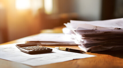 Close-up of financial documents and calculator on a desk, representing accounting and financial planning.