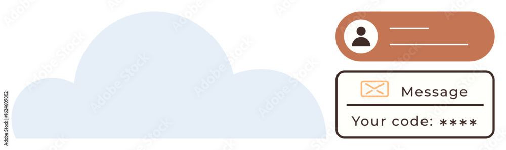 Poster cloud graphic, user profile icon, message notification, and secure code emphasize data protection, p