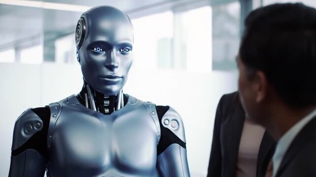 Robot in Business Meeting AI  Human Collaboration with Modern Office Concept.