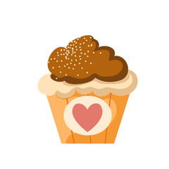 Illustration of cute cupcake with chocolate. Flat design, for menu, cafe, invitations