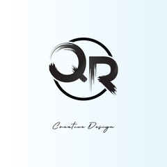 Obraz premium QR Brush Stroke Logo – Modern Artistic Symbol with Ink Texture for Creative Branding & Visual Identity Design