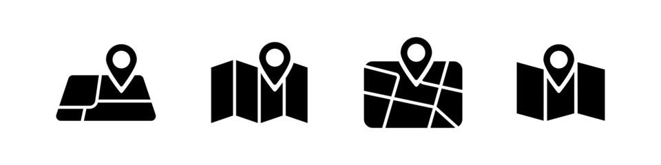 Map icon set. Isolated map vector set. Address location sign. Travel navigation mark. Route destination marker. Tour trip icon. Map icon vector set.