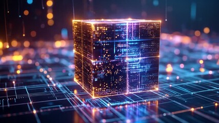 Futuristic Data Cube: Digital Transformation and Technological Innovation - Powered by Adobe