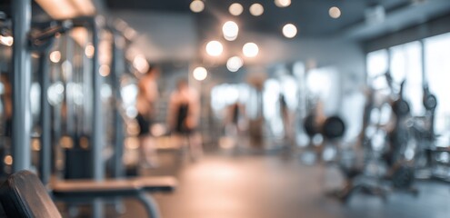 Fototapeta premium Blurred gym interior, fitness equipment