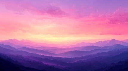 Fototapeta premium 43.A stunning panoramic view of a sunset sky painted in shades of pink and purple, with the colors seamlessly blending into one another across the horizon. The sky is calm and serene, with subtle
